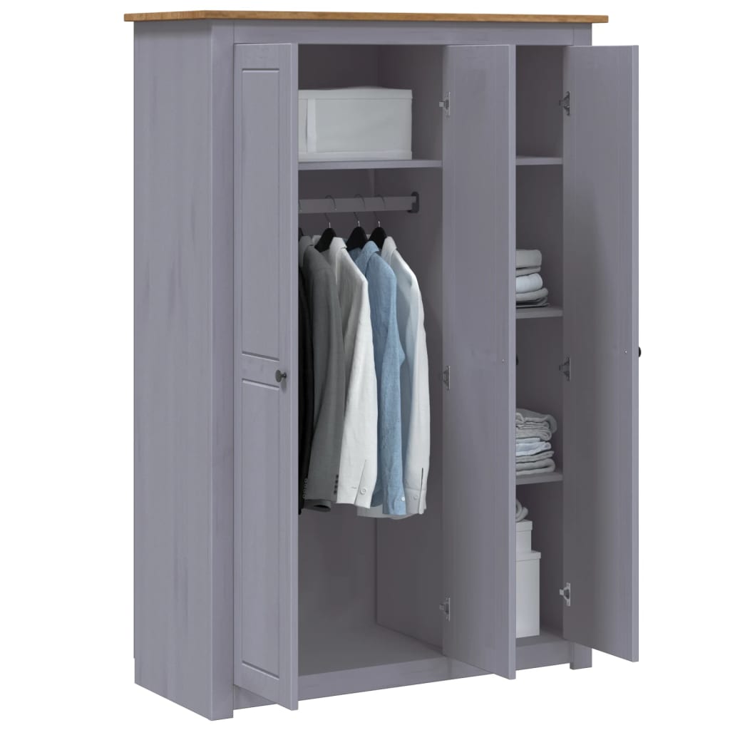 3-Door Wardrobe Grey 118x50x171.5 cm Pine Panama Range