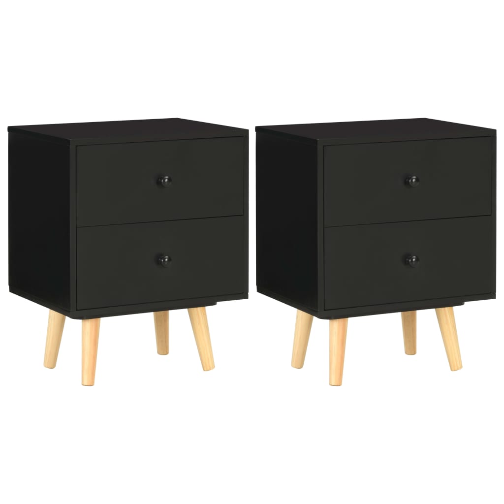 Bedside Cabinets 2 pcs Black 40x30x50 cm Solid Pinewood