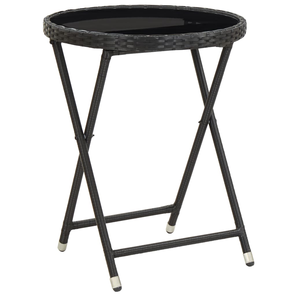 Tea Table Black 60 cm Poly Rattan and Tempered Glass