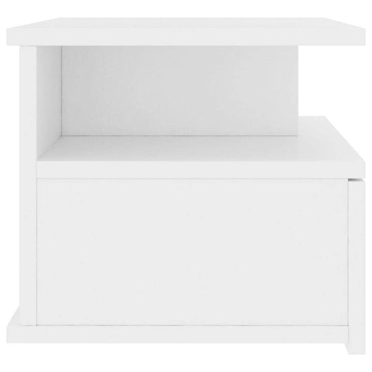 Affordable and quality white floating nightstand with open compartment and drawer, made of durable engineered wood - 40x31x27 cm.