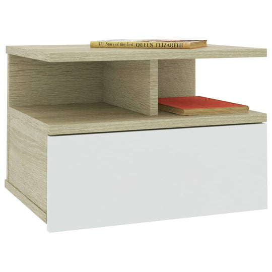 Floating Nightstands 2 pcs White and Sonoma Oak 40x31x27 cm Engineered Wood