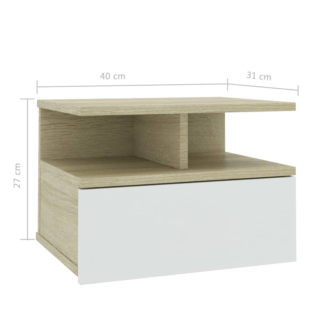 Floating Nightstands 2 pcs White and Sonoma Oak 40x31x27 cm Engineered Wood