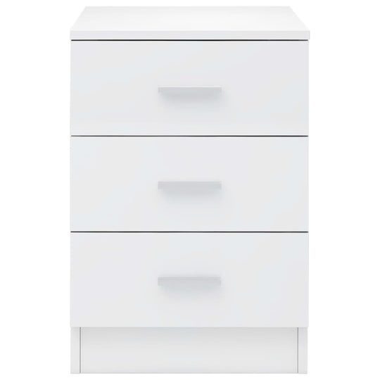 Affordable high gloss white bedside cabinet with three drawers, quality engineered wood, versatile and cheap value storage solution.