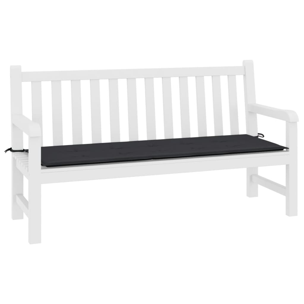 Affordable quality black garden bench cushion 200x50x3 cm on white bench, made from durable and water-resistant Oxford fabric.