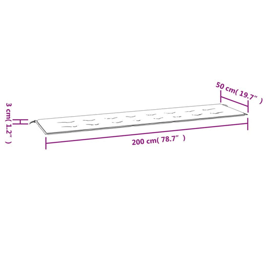 Dimensions of Garden Bench Cushion Black 200x50x3 cm shown in diagram.