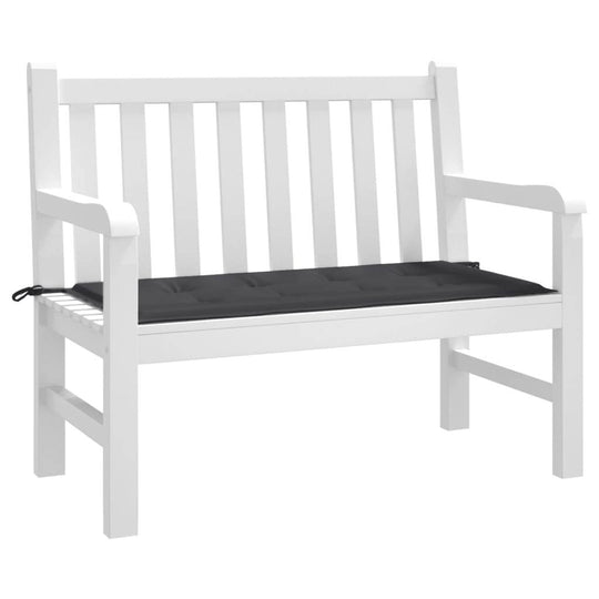 White garden bench with affordable, quality black Oxford fabric cushion measuring 100x50x3 cm