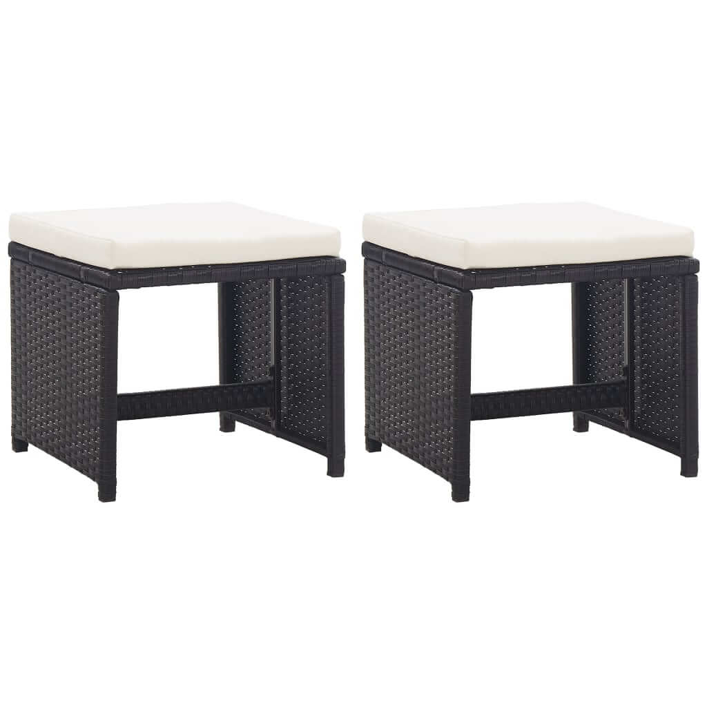 Garden Stools 2 pcs with Cushions Poly Rattan Black