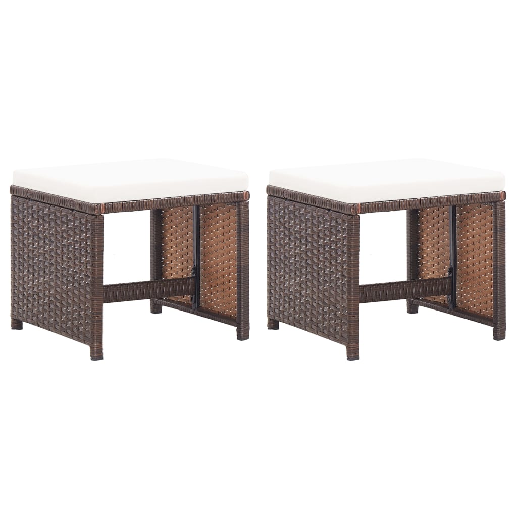 Garden Stools 2 pcs with Cushions Poly Rattan Brown