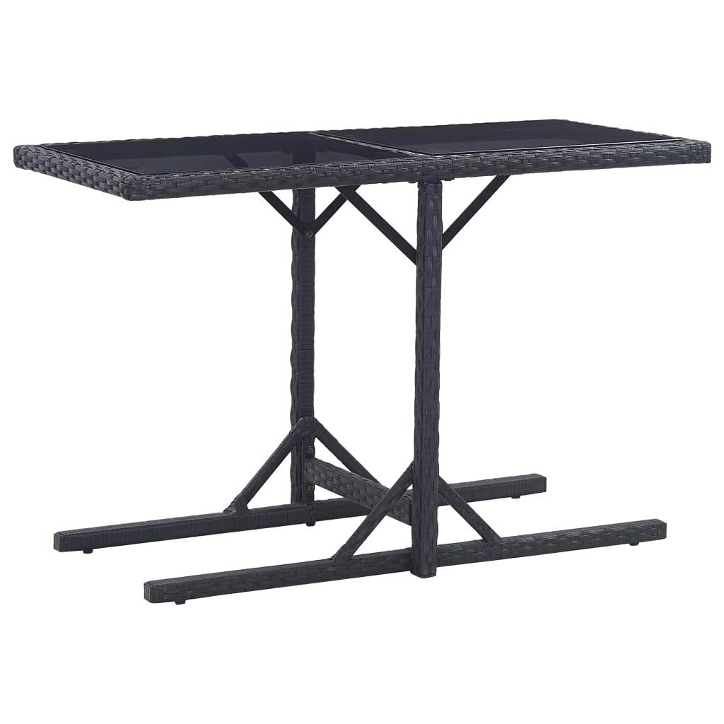 Garden Table Black 110x53x72 cm Glass and Poly Rattan