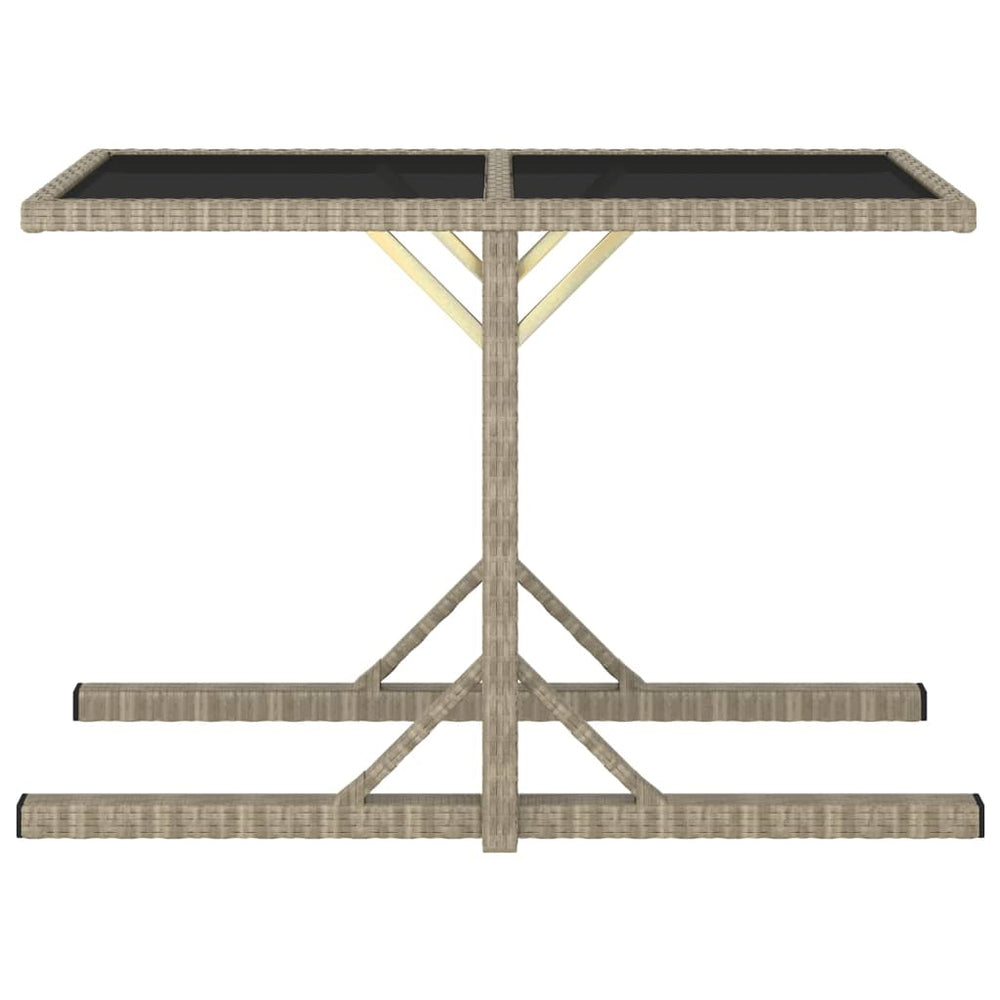 Garden Table Beige 110x53x72 cm Glass and Poly Rattan