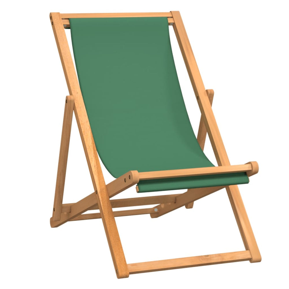 Folding Beach Chair Solid Teak Wood Green