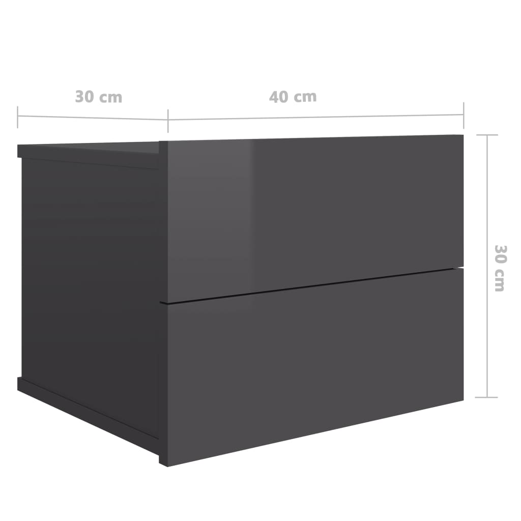 Bedside Cabinets 2 pcs High Gloss Grey 40x30x30 cm Engineered Wood