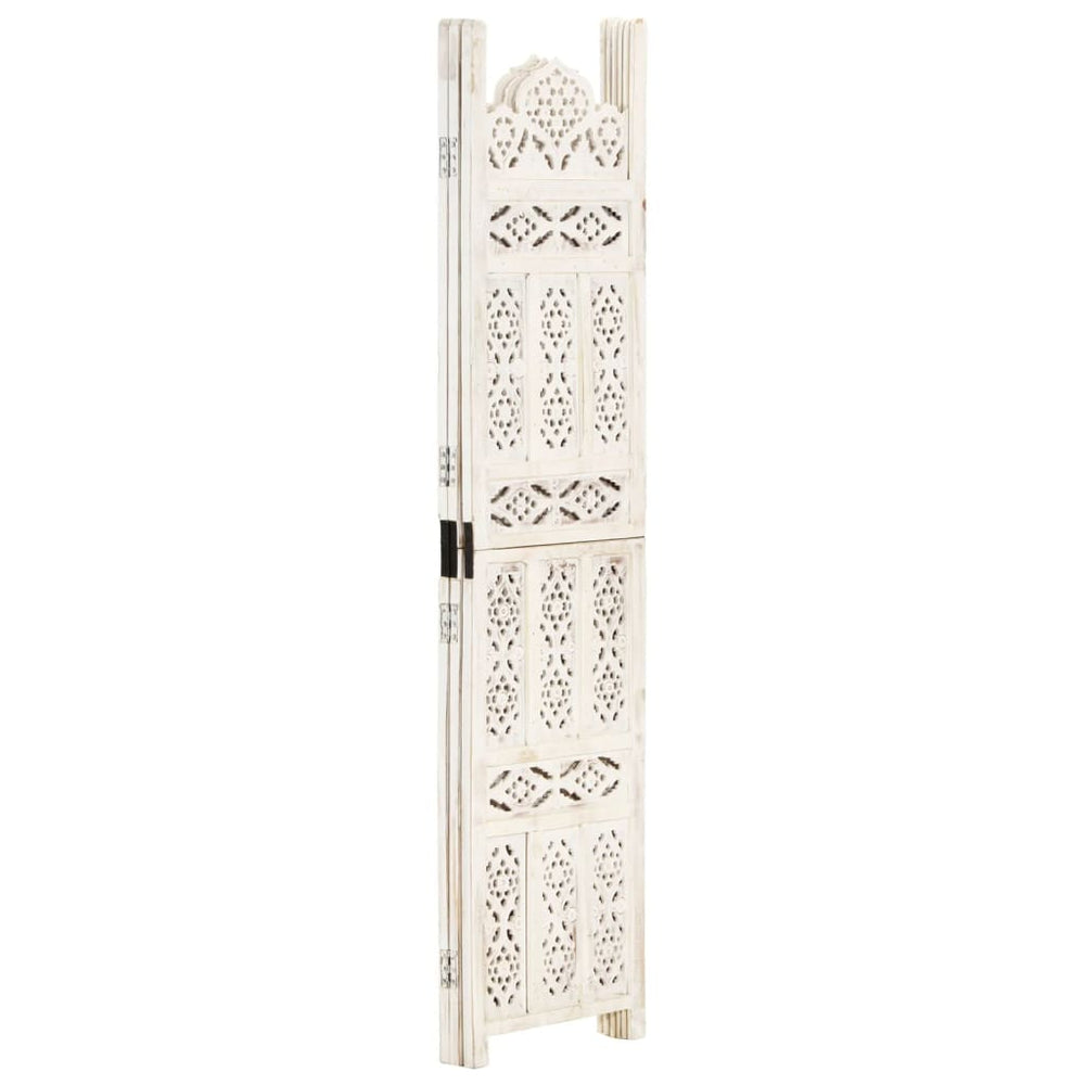 Hand carved 3-Panel Room Divider White 120x165 cm Solid Mango Wood