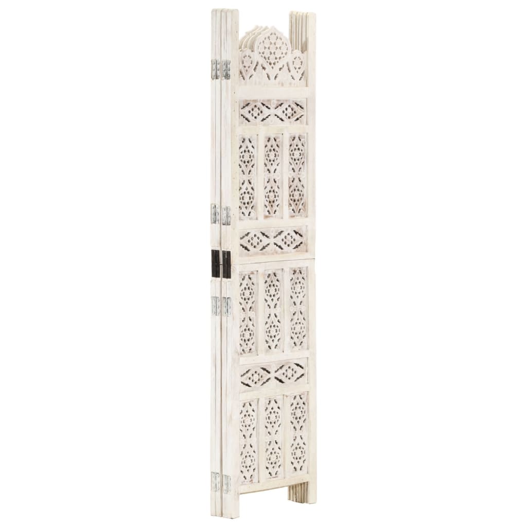 Hand carved 4-Panel Room Divider White 160x165 cm Solid Mango Wood