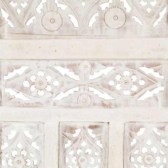 Hand carved 4-Panel Room Divider White 160x165 cm Solid Mango Wood