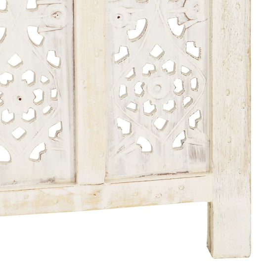 Hand carved 4-Panel Room Divider White 160x165 cm Solid Mango Wood