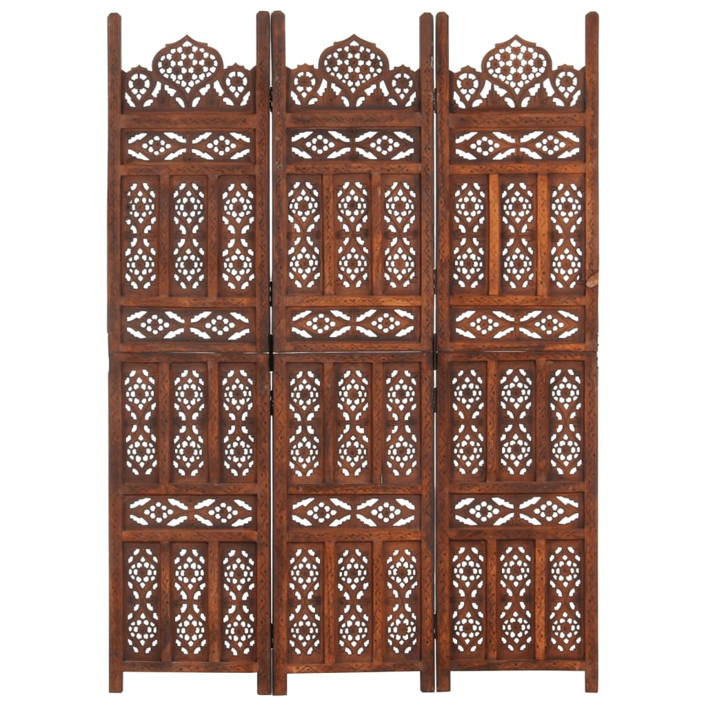 Hand Carved 3-Panel Room Divider Brown 120x165 cm Solid Mango Wood