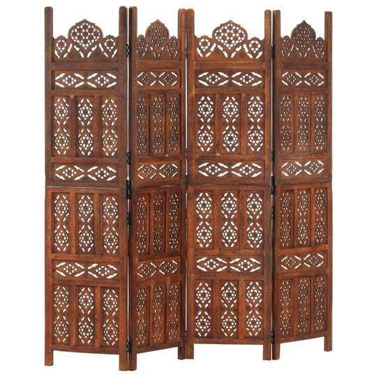 Hand carved 4-Panel Room Divider Brown 160x165 cm Solid Mango Wood