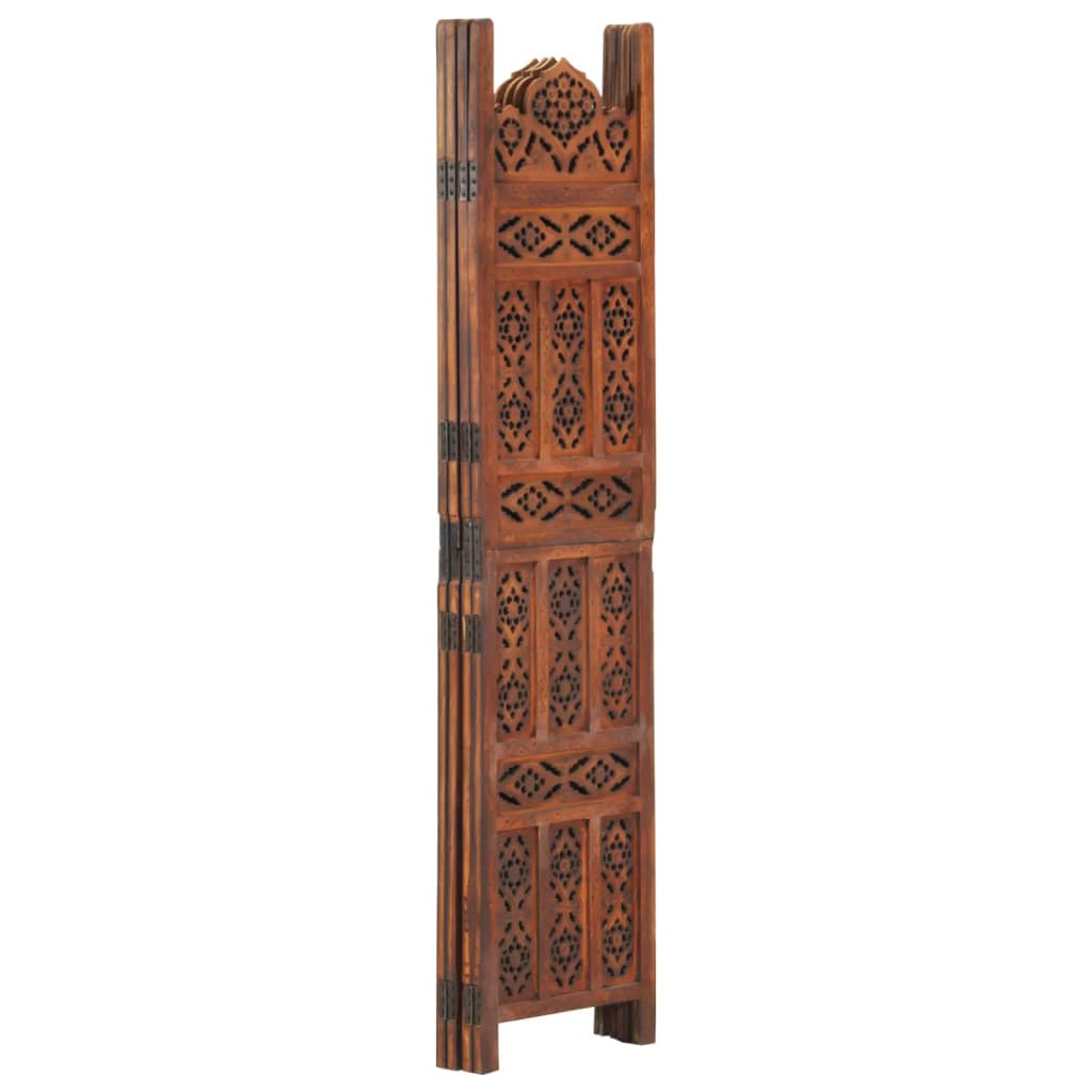 Hand carved 4-Panel Room Divider Brown 160x165 cm Solid Mango Wood