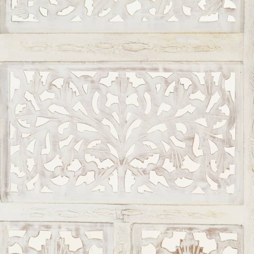 Hand carved 4-Panel Room Divider White 160x165 cm Solid Mango Wood