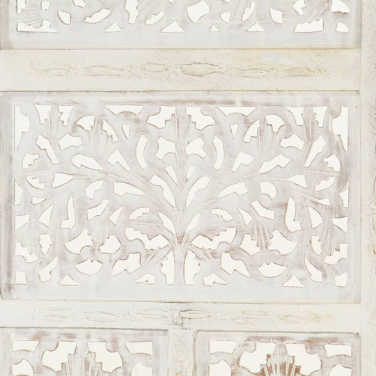 Hand carved 4-Panel Room Divider White 160x165 cm Solid Mango Wood