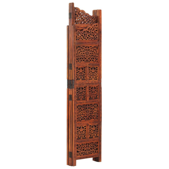 Hand carved 4-Panel Room Divider Brown 160x165 cm Solid Mango Wood