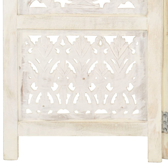 Hand Carved 3-Panel Room Divider White 120x165 cm Solid Mango Wood