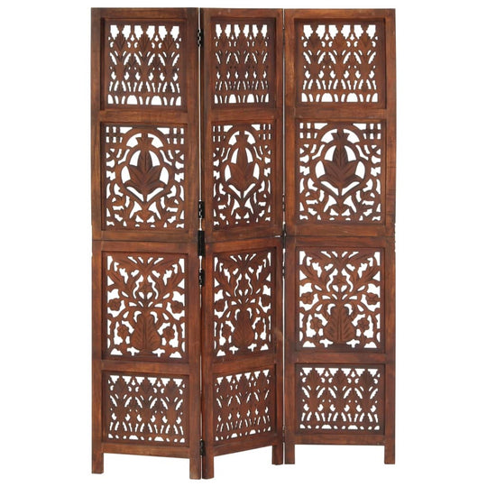 Hand Carved 3-Panel Room Divider Brown 120x165 cm Solid Mango Wood