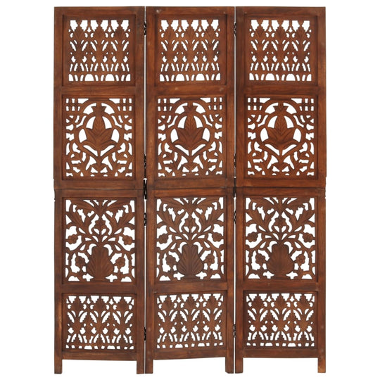 Hand Carved 3-Panel Room Divider Brown 120x165 cm Solid Mango Wood