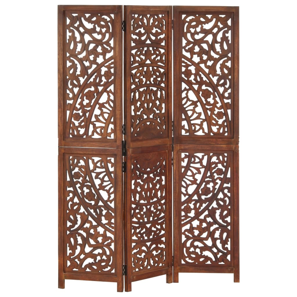 Hand carved 3-Panel Room Divider Brown 120x165 cm Solid Mango Wood