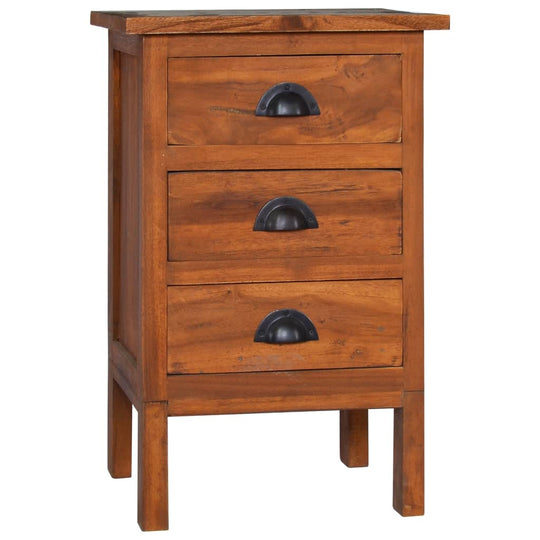 Affordable quality bedside cabinet 40x35x60 cm in solid teak wood with retro-chic design and three drawers for ample storage