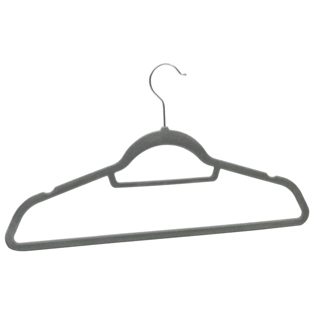 Affordable grey velvet clothes hanger with anti-slip design, quality plastic and metal, featuring 360-degree rotatable hook.