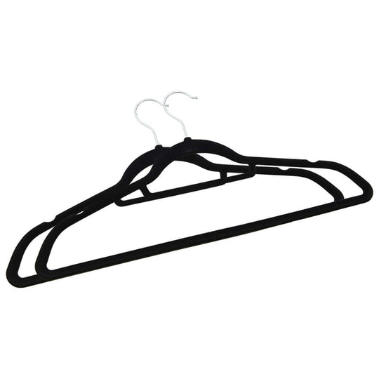 Affordable black velvet clothes hanger with anti-slip grooves and 360-degree rotatable hook for quality and budget-friendly organization.