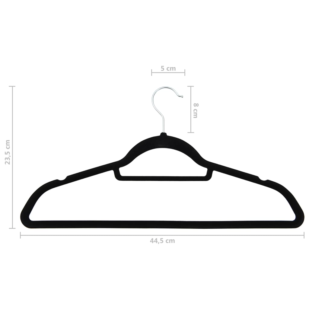 Affordable black velvet clothes hanger with anti-slip design, sturdy plastic and metal construction, and 360-degree rotatable hook.