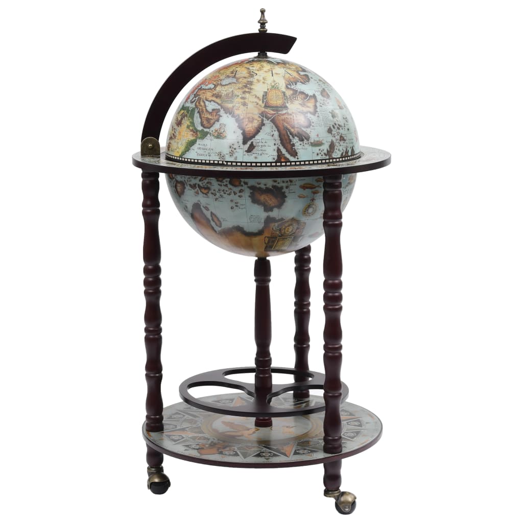 Globe Bar Wine Stand Eucalyptus Wood Blue