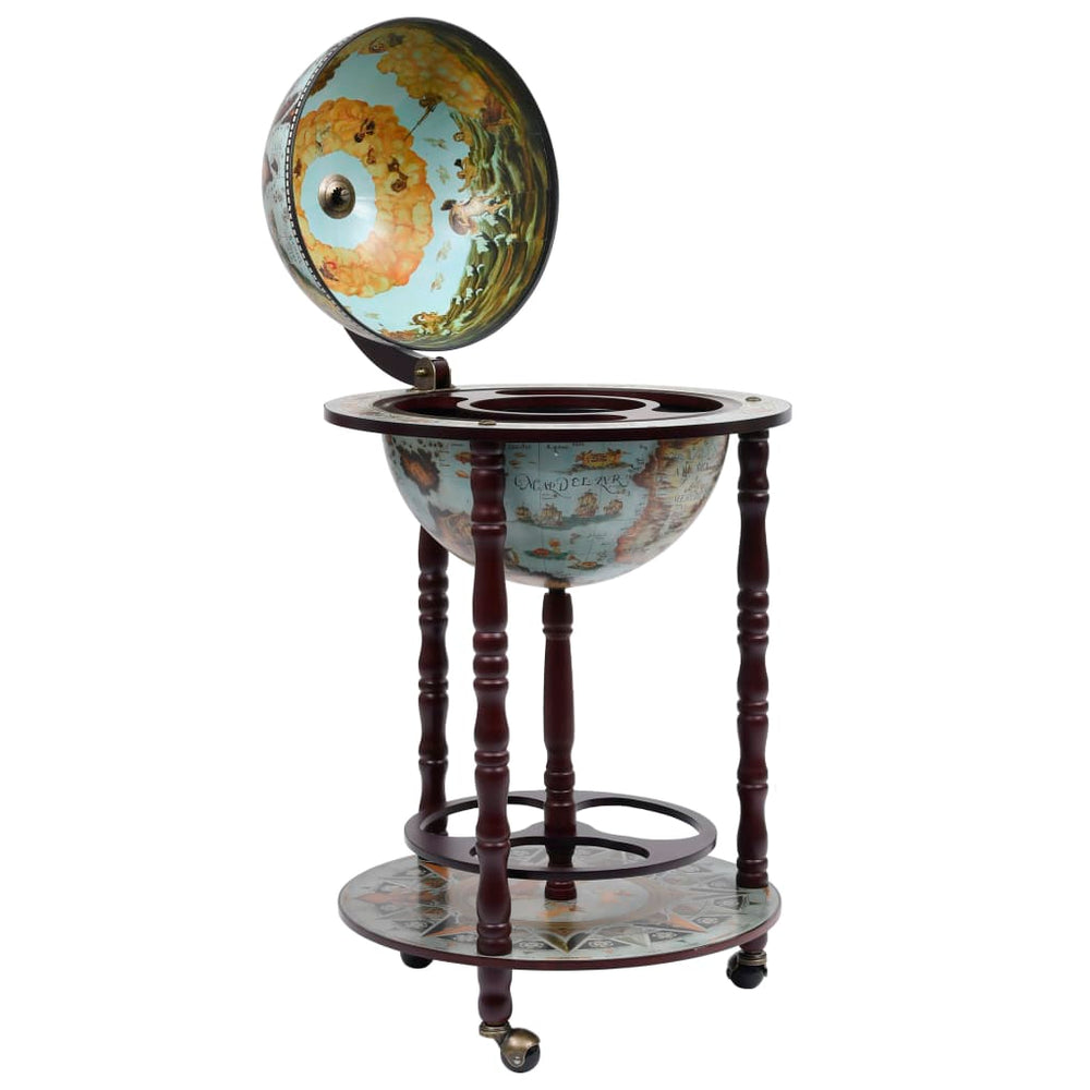 Globe Bar Wine Stand Eucalyptus Wood Blue