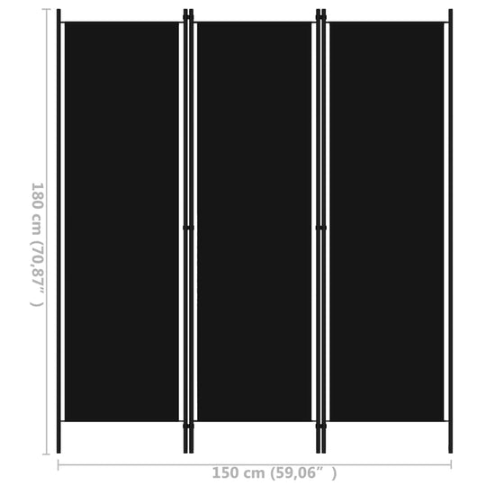 3-Panel Room Divider Black 150x180 cm