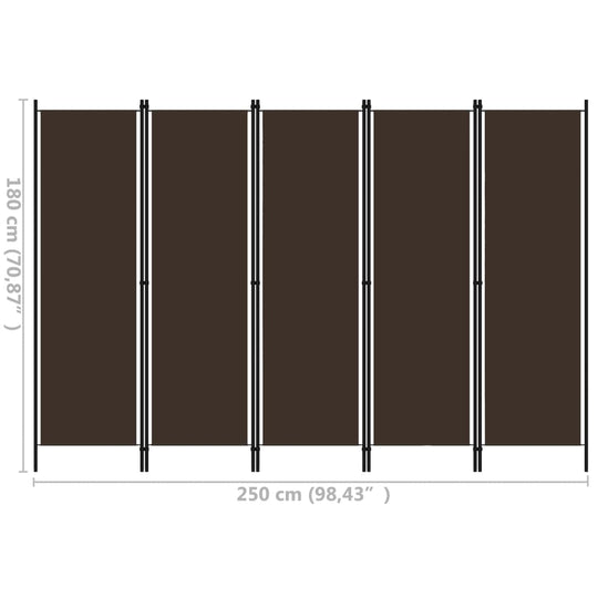 5-Panel Room Divider Brown 250x180 cm