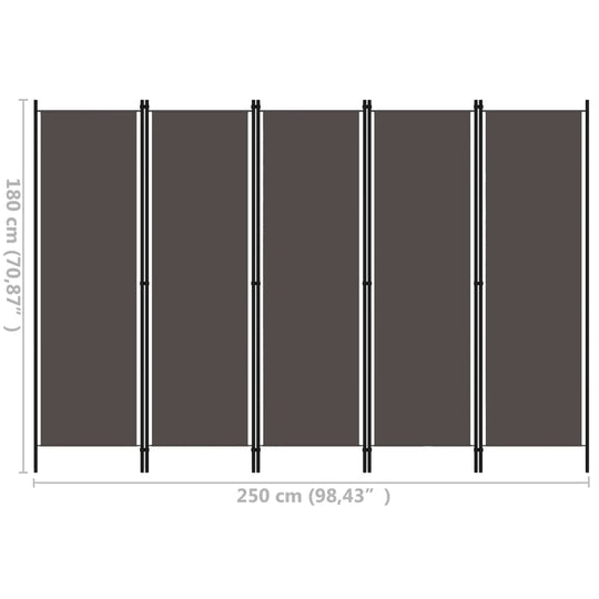 5-Panel Room Divider Anthracite 250x180 cm