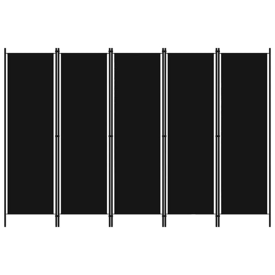 5-Panel Room Divider Black 250x180 cm