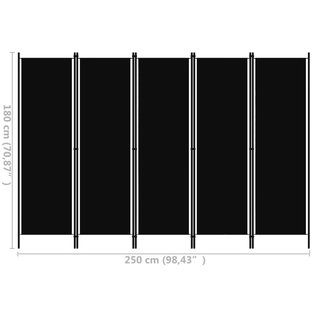 5-Panel Room Divider Black 250x180 cm