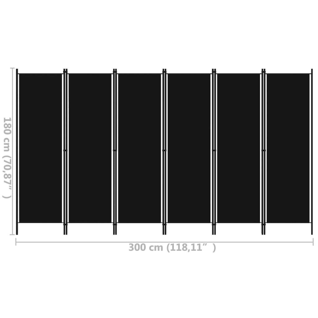 6-Panel Room Divider Black 300x180 cm