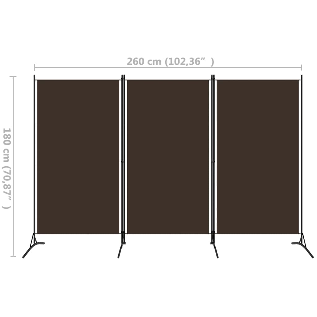 3-Panel Room Divider Brown 260x180 cm Fabric