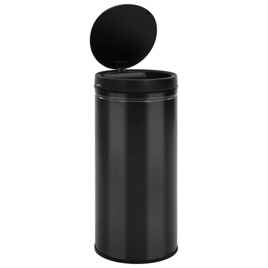 Automatic sensor dustbin 80L black carbon steel, affordable luxe, quality DIY trash can with hands-free lid.