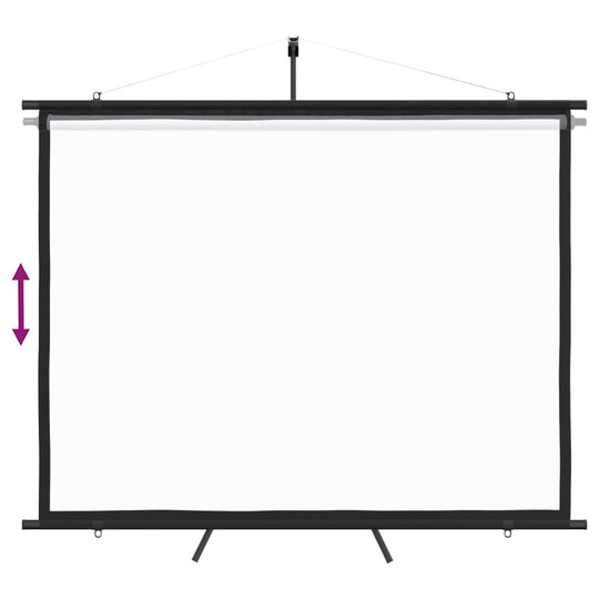 Affordable 90" projection screen with adjustable tripod, quality matte white finish for home theatre, classroom, and presentations.