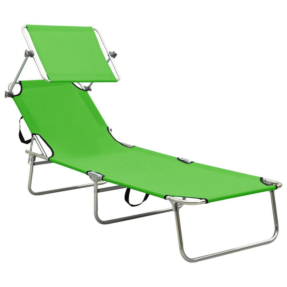 Folding Sun Lounger with Canopy Steel Apple Green