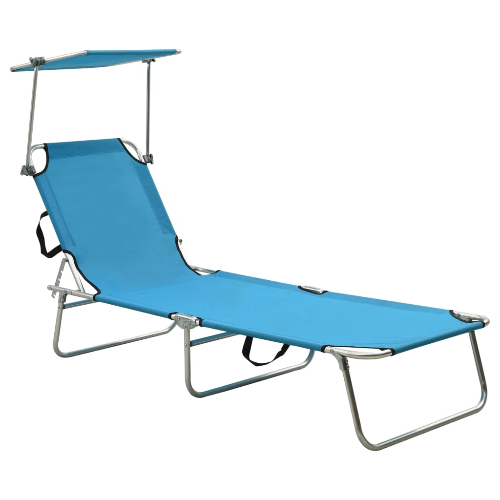 Folding Sun Lounger with Canopy Steel Turquoise and Blue