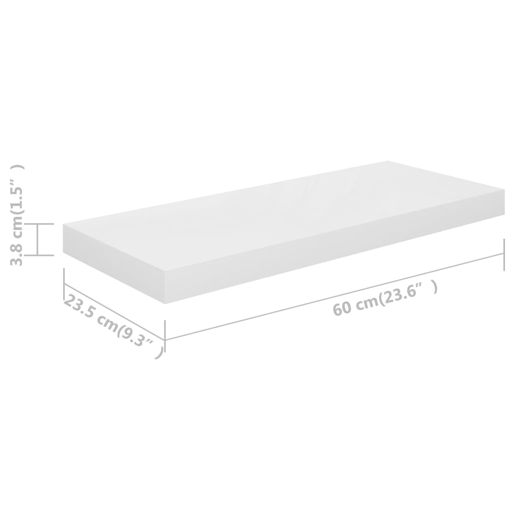 Floating Wall Shelf High Gloss White 60x23.5x3.8 cm MDF