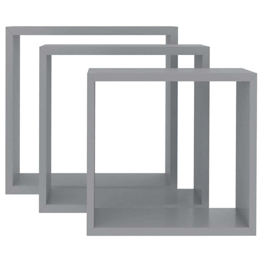 Wall Cube Shelves 3 pcs Grey MDF