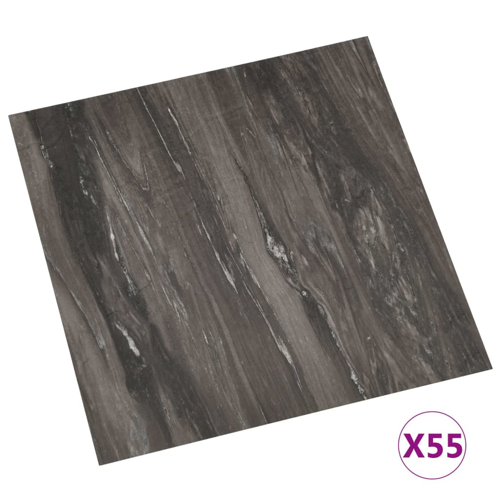 Affordable quality dark grey self-adhesive PVC flooring planks set, includes 55 mildew-resistant, nonslip, flame-retardant tiles.